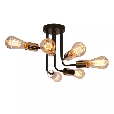 Přisazený industriální lustr SPILL - 6xE27, 60W, černý / zlatý