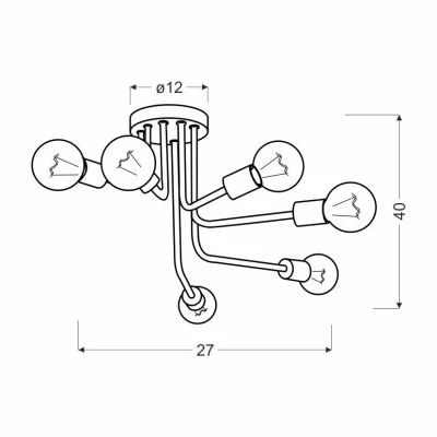 Přisazený industriální lustr SPILL - 6xE27, 60W, černý / zlatý