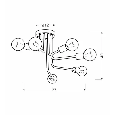 Přisazený industriální lustr SPILL - 6xE27, 60W, černý / zlatý