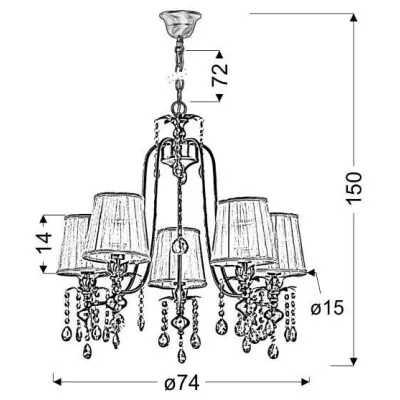 Závěsný pětiramenný lustr v klasickém stylu ADONIS - 5xE14, 40W, patina