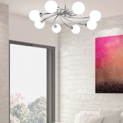 Závěsný lustr na tyči AGAPANT - 8xG9, 40W, chromovaný / bílý