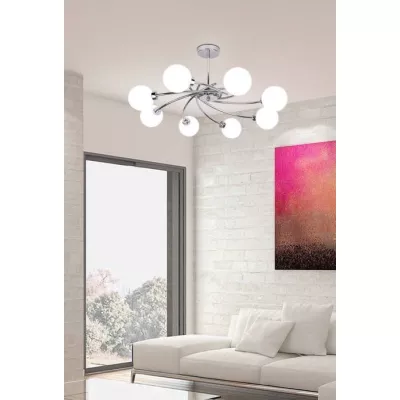 Závěsný lustr na tyči AGAPANT - 8xG9, 40W, chromovaný / bílý