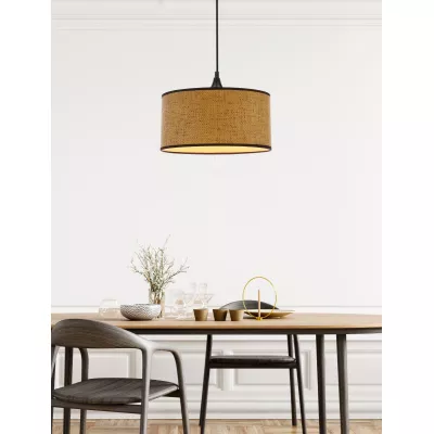 Skandinávské závěsné svítidlo ANAKA - 1xE27, 40W, černé / béžovohnědé