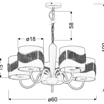 Moderní pětiramenné závěsné světlo ANTONIO - 5xE27, 60W, bílé