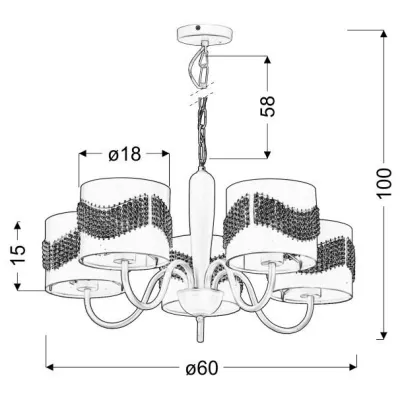 Moderní pětiramenné závěsné světlo ANTONIO - 5xE27, 60W, bílé