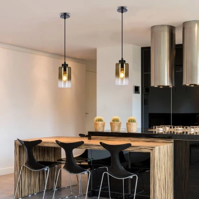 Závěsné moderní světlo ASPRA - 1xE27, 60W, černé / jantarové