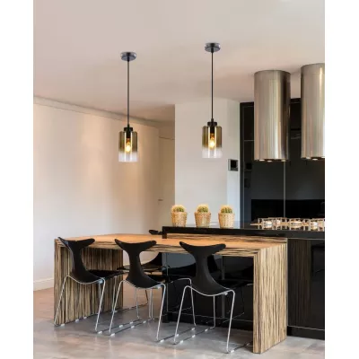 Závěsné moderní světlo ASPRA - 1xE27, 60W, černé / jantarové