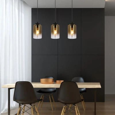 Závěsné moderní světlo nad jídelní stůl ASPRA - 3xE27, 60W, černé / jantarové