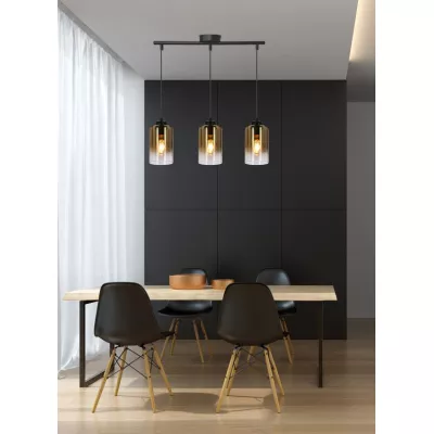 Závěsné moderní světlo nad jídelní stůl ASPRA - 3xE27, 60W, černé / jantarové