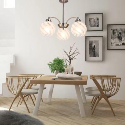 Závěsné osvětlení na řetězu BAIDA - 3xE27, 60W, stříbrné / čiré