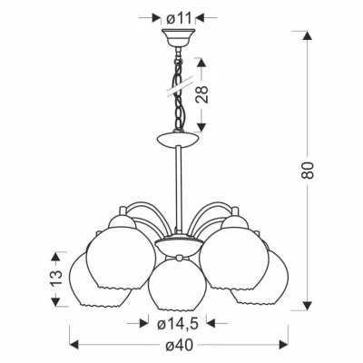 Závěsné osvětlení na řetězu BAIDA - 5xE27, 60W, stříbrné / čiré