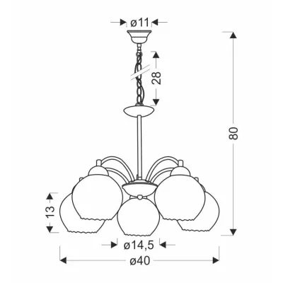 Závěsné osvětlení na řetězu BAIDA - 5xE27, 60W, stříbrné / čiré