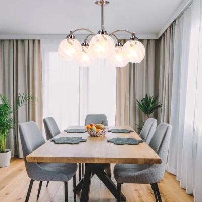 Závěsné osvětlení na řetězu BAIDA - 5xE27, 60W, stříbrné / čiré