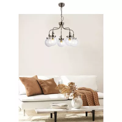 Závěsný pětiramenný lustr na řetězu BALLET - 5xE27, 40W, patina