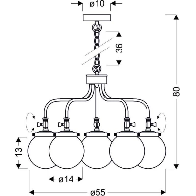 Závěsný pětiramenný lustr na řetězu BALLET - 5xE27, 40W, patina