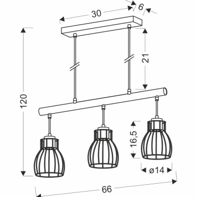 Závěsné industriální svítidlo nad jídelní stůl BERNITA - 3xE27, 60W, černé / hnědé