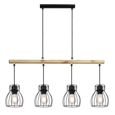 Závěsné industriální svítidlo nad jídelní stůl BERNITA - 4xE27, 60W, černé / hnědé