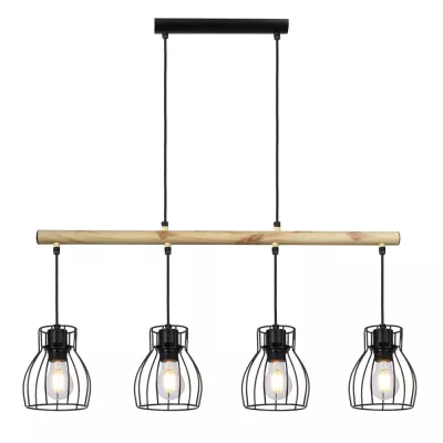 Závěsné industriální svítidlo nad jídelní stůl BERNITA - 4xE27, 60W, černé / hnědé