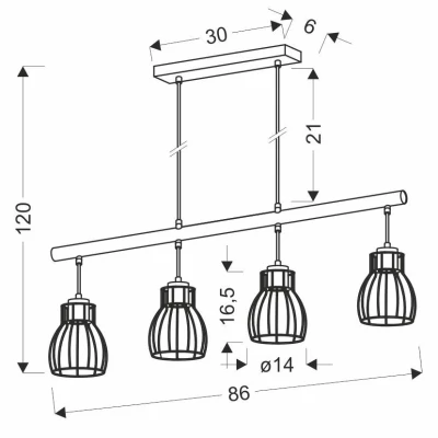 Závěsné industriální svítidlo nad jídelní stůl BERNITA - 4xE27, 60W, černé / hnědé