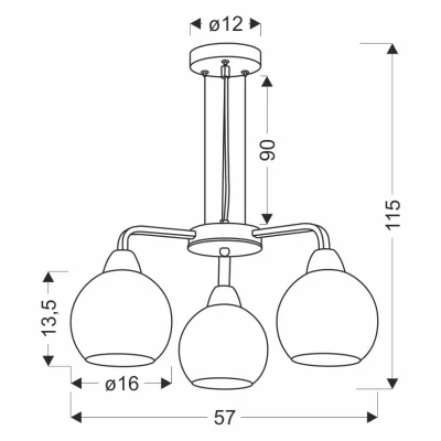 Závěsné tříramenné moderní osvětlení CALDERA - 3xE27, 60W, černé / bílé