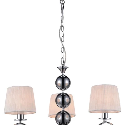 Závěsný tříramenný lustr na řetězu CLARA - 3xE14, 40W, chromovaný / bílý