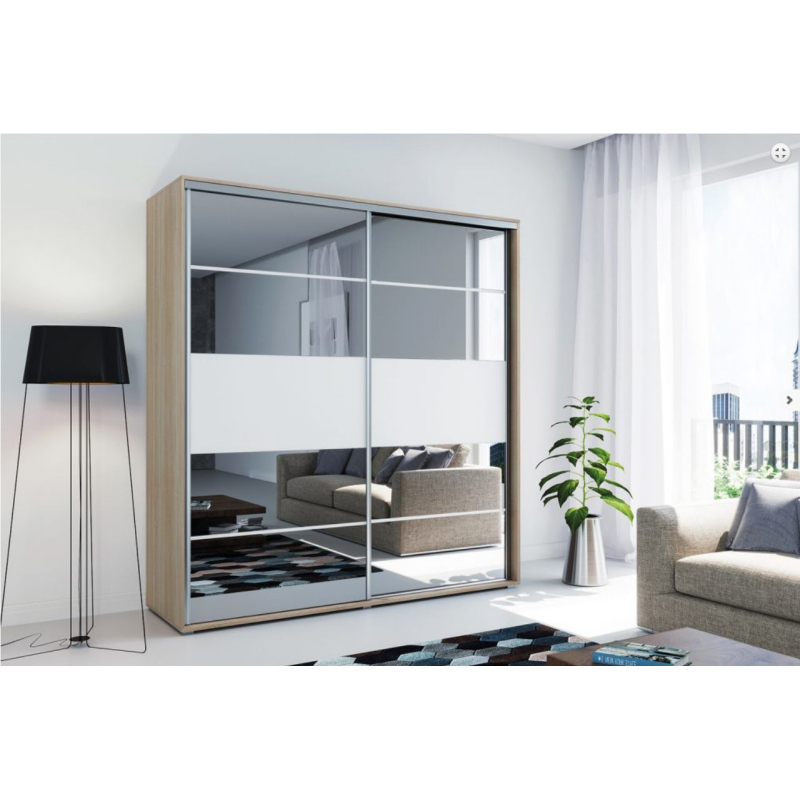 VÝPRODEJ - Zrcadlová šatní skříň 230/245 BENEDICTO - dub sonoma / bílá