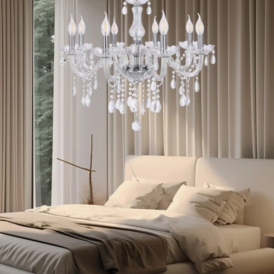 Závěsné klasické osvětlení CRISTALLO - 8xE14, 40W, chromované / čiré