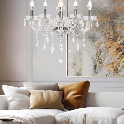 Závěsné klasické osvětlení CRISTALLO - 5xE14, 40W, chromované / čiré