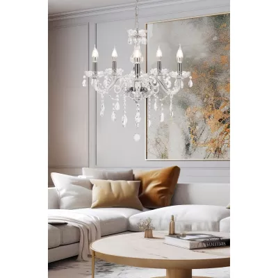 Závěsné klasické osvětlení CRISTALLO - 5xE14, 40W, chromované / čiré