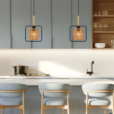 Závěsné skandinávské osvětlení CROWN - 1xE27, 40W, černé / béžové