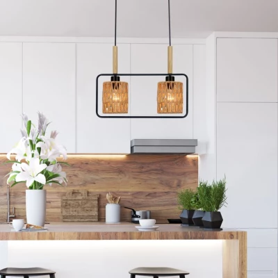 Závěsné skandinávské světlo nad jídelní stůl CROWN - 2xE27, 40W, černé / béžové