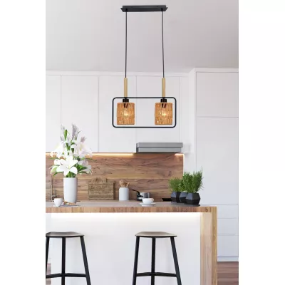 Závěsné skandinávské světlo nad jídelní stůl CROWN - 2xE27, 40W, černé / béžové