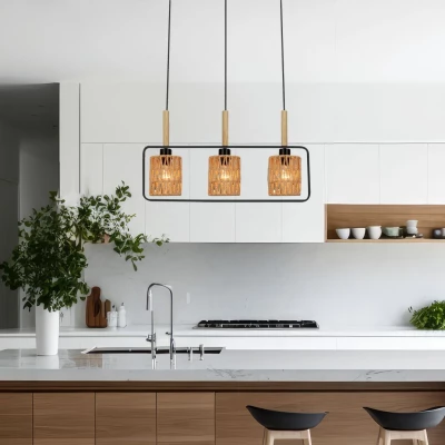 Závěsné skandinávské světlo nad jídelní stůl CROWN - 3xE27, 40W, černé / béžové