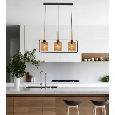 Závěsné skandinávské světlo nad jídelní stůl CROWN - 3xE27, 40W, černé / béžové