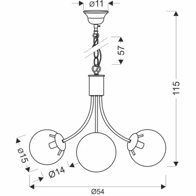 Závěsné tříramenné svítidlo na řetězu DANI - 3xE14, 40W, mosazné / čiré