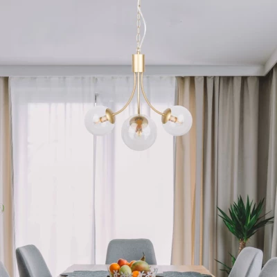 Závěsné tříramenné svítidlo na řetězu DANI - 3xE14, 40W, mosazné / čiré