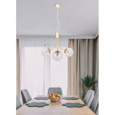 Závěsné tříramenné svítidlo na řetězu DANI - 3xE14, 40W, mosazné / čiré