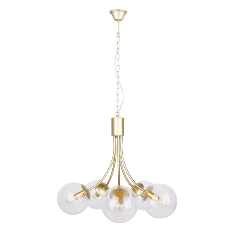 Závěsné pětiramenné svítidlo na řetězu DANI - 5xE14, 40W, mosazné / čiré