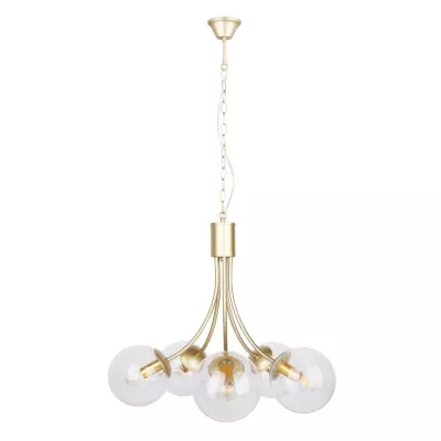 Závěsné pětiramenné svítidlo na řetězu DANI - 5xE14, 40W, mosazné / čiré