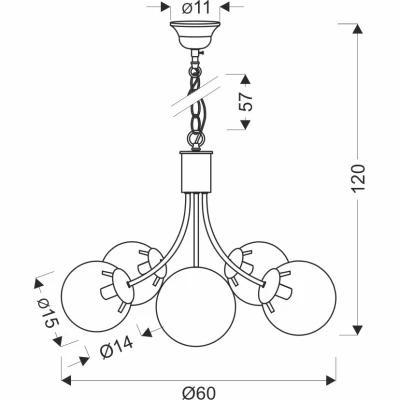Závěsné pětiramenné svítidlo na řetězu DANI - 5xE14, 40W, mosazné / čiré
