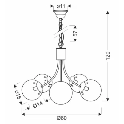 Závěsné pětiramenné svítidlo na řetězu DANI - 5xE14, 40W, mosazné / čiré