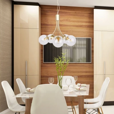 Závěsné pětiramenné svítidlo na řetězu DANI - 5xE14, 40W, mosazné / čiré