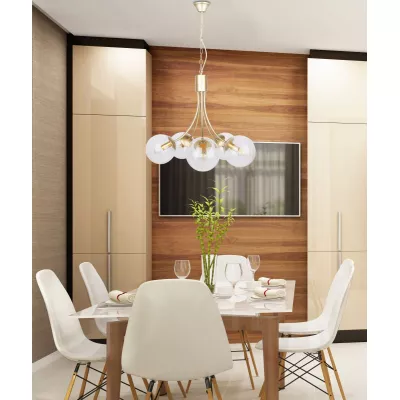 Závěsné pětiramenné svítidlo na řetězu DANI - 5xE14, 40W, mosazné / čiré