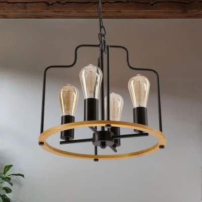 Závěsné kruhové osvětlení DATUS - 4xE27, 40W, černé / hnědé