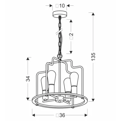 Závěsné kruhové osvětlení DATUS - 4xE27, 40W, černé / hnědé