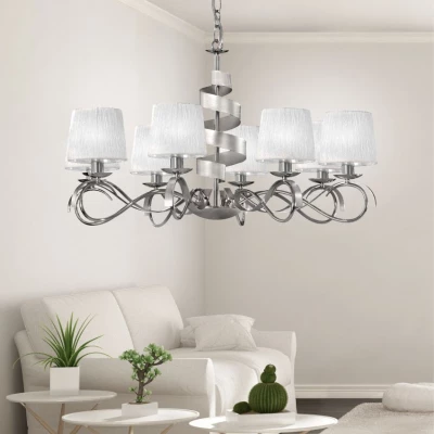 Závěsné osmiramenné světlo DENIS - 8xE14, 40W, chromované / bílé