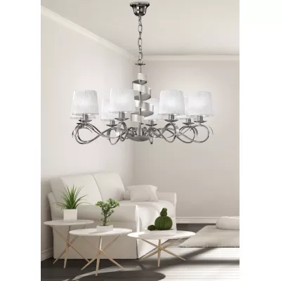 Závěsné osmiramenné světlo DENIS - 8xE14, 40W, chromované / bílé