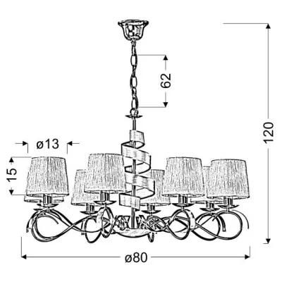 Závěsné osmiramenné světlo DENIS - 8xE14, 40W, chromované / bílé