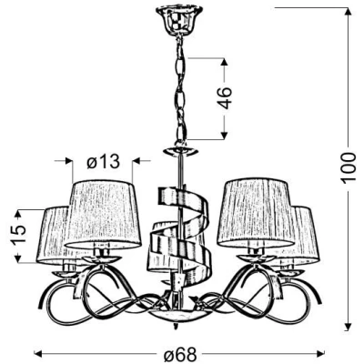 Závěsné pětiramenné světlo DENIS - 5xE14, 40W, chromované / zlaté