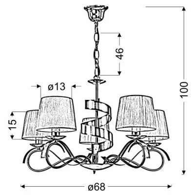 Závěsné pětiramenné světlo DENIS - 5xE14, 40W, chromované / zlaté